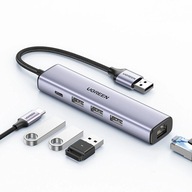 Ugreen multifunkčný HUB USB 3.0 adaptér - 3xUSB/Ethernet RJ-45/USB typu C