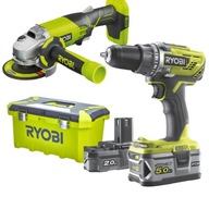 Ryobi ONE+ vŕtačka/skrutkovač + uhlová brúska Ryobi 18V + box