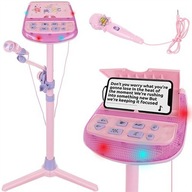 Karaoke na ružovom stojane s mikrofónom