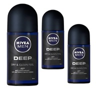 Nivea Men Deep Dry&Clean Feel roll-on antiperspirant 50 ml x 3 kusy