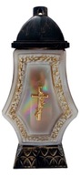 sklenená sviečka dúhový zlatý kríž 38cm