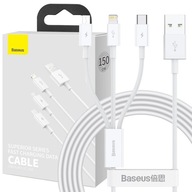 BASEUS 3V1 USB KÁBEL - BLESK 1,5 M BIELY