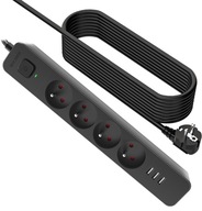 Power Strip USB predlžovací kábel Dĺžka 5m Anti-surge Black