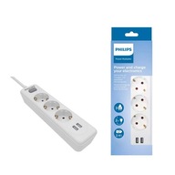 PHILIPS Surge Power Strip 3 zásuvky + 2 USB 2m 10A biela