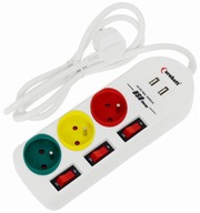 EUROBATT predlžovací kábel 1,5 m, 3 zásuvky + 2xUSB