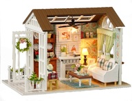 Drevený model obývačky pre bábiky na zostavenie LED 8008-A 20,6 cm
