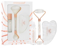 CRYSTALLOVE Beauty set: masážny prístroj na tvár + gua sha tanier + fľaša na rolovanie