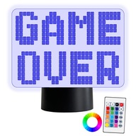 XL LED NOČNÁ LAMPA 3D GAME OVER pre hráča 16 farieb + Diaľkové ovládanie s gravírovaním NAME