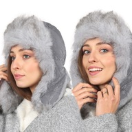 Šedá čiapka USHANKA na zimu, veľmi teplá, módna dámska kožušina Ushanka