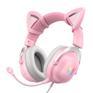 Drôtové herné slúchadlá Cat ear ružové RGB ONIKUMA X11