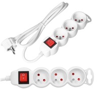 Triple Predlžovací kábel 3x 230V Power Strip Ground Switch 3m White