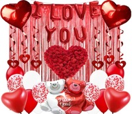 Súprava dekorácií Valentín Balóny Srdce Ornamenty Záclonové pozadie Wall XL