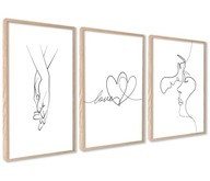 SET 3x PLAGÁT 50x70cm Tváre Ruky One Line Love Valentínska láska