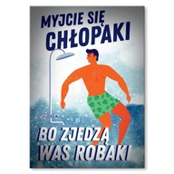 Kovová plaketa PRL plechový plagát nápis Umývajte sa, chlapci, nápad na darček