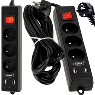 Predlžovací kábel Power Strip USB + 3 zásuvky 5m