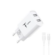 SIEŤOVÝ T-PHOX VRECKOVÝ SÉRIA 2xUSB TCC-224 2,4A 12W + USB-C KÁBEL 1M BIELY