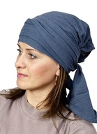 Turban Lara, šedo/námornícka modrá mušelínová šatka, tiež po chemoterapii