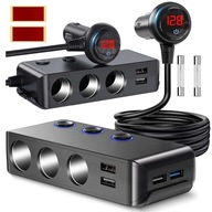 CIGARETOVÝ ZAPAĽOVAČ ZÁSUVKY 3x3 AUTO 4x USB QC 12-24V NABÍJAČKA