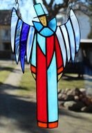 Angel Pierrot vitráž Tiffany červená modrá