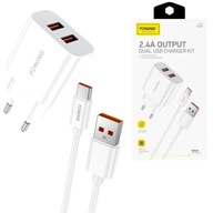 FONENG DUÁLNA USB NABÍJAČKA 2 x USB 2.4A 12W KÁBEL USB TYPE-C