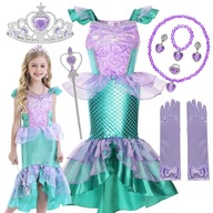 OUTFIT MORSKEJ VÍLY KOSTÝM KORUNA KORUNA ŠATY LITTLE ARIEL Žezlo SET 110-116