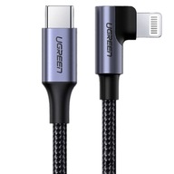 USB-C TO Lightning KÁBEL UHOL 3A PD 20W 1,5M METRA UGREEN čierny uhol 90