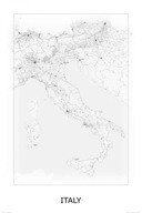 Čiernobiela mapa Talianska Taliansko Plagát 61x91,5 cm