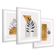 SET Zarámované obrazy plagáty zlaté listy geometria triptych 43x99