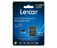 Lexar vysokovýkonná pamäťová karta 128 GB micro SDXC na 100 MB/s SD adaptér