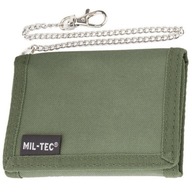 Pevná, vojenská športová peňaženka, Mil-Tec, zapínanie na suchý zips so zelenou retiazkou