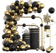 Balóniky Chrome Black and Gold Balloon Garland Arch