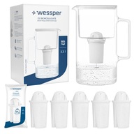 Sklenená filtračná kanvica Wessper 3,3l biela + 6x filter Aquaclassic 77g