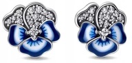 Strieborné napichovacie náušnice Blue Pansy Charms 925