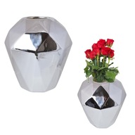 Geometrická strieborná keramická váza 16 cm