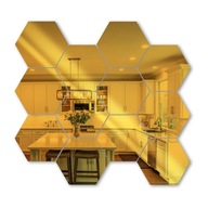 Honeycomb Mirror Samolepiace Veľký šesťuholník Sada 12 kusov Zlatý šesťuholník