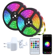 RGB LED pásik 2x5m, 24W + W, ovládané aplikáciou, diaľkové ovládanie hudby, 12V, sada 10m