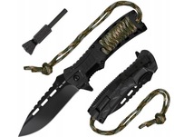 EDC Mil-Tec survival taktický skladací nôž, zapaľovač, paracordové lano, píšťalka