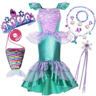 OUTFIT MORSKEJ VÍLY KOSTÝM KORUNA KORUNA ŠATY LITTLE ARIEL Žezlo SET 110-116