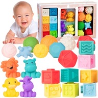 Mäkké SENSORY BLOCKS, hryzátka, loptičky, hračky do vane pre ročné deti