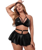 Súprava erotickej bielizne PLUS SIZE L/XL, kožená podprsenka, sukňa