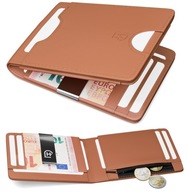 Inteligentná peňaženka James Hawk Pánska kožená peňaženka Slim Tenká 1,5 cm Svetlohnedá