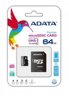 ADATA Premier UHS-I 64 GB, MicroSDXC, flash pamäť triedy 10, SD adaptér