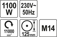 Uhlová brúska 125mm, 230V, 1100W