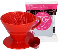 HARIO Drip Plastový Dripper V60-01 Červený + 100 filtrov ORIGINÁL