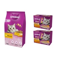 WHISKAS suché krmivo pre mačky kuracie 7 kg + mokré krmivo mix príchutí 24x 85 g