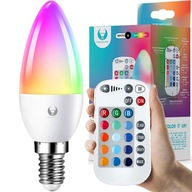 LED žiarovka E14 C37 5W SVIEČKA, stmievateľná, diaľkové ovládanie, farebné RGB + biela