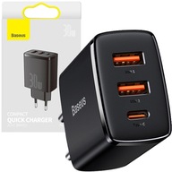 Baseus 2xUSB nástenná nabíjačka USB-C PD3.0 3A 30W