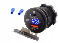 MOTOCYKL USB ZÁSUVKA + QC3.0 VOLTMETER 12V 24V