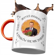 Oranžový hrnček Donald Tusk PO ako darček s potlačou a fotografiou