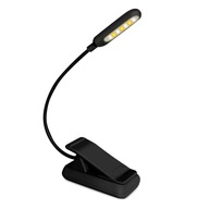 LED nočná lampa s USB klipom na knihy, čierna, vstavaná batéria